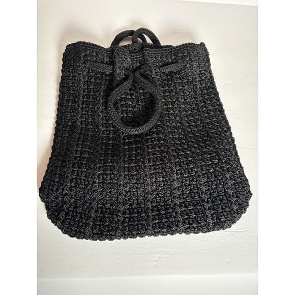 The Sak Crochet Knit Bucket Bag Lined Backpack Black 12" - Picture 16 of 16
